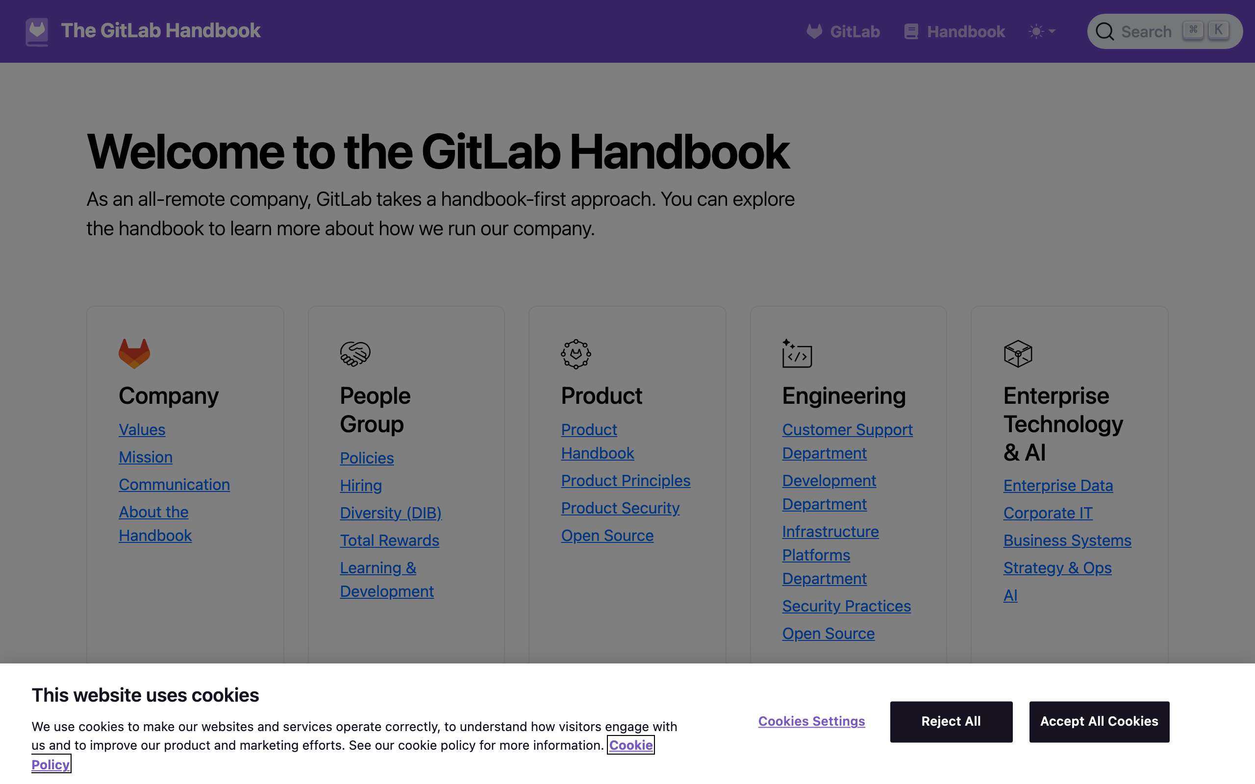 GitLab public handbook website